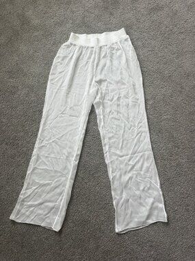 Skims swim100% Silk White Sheer Wide-Leg cover up Pants with Elastic Waist size